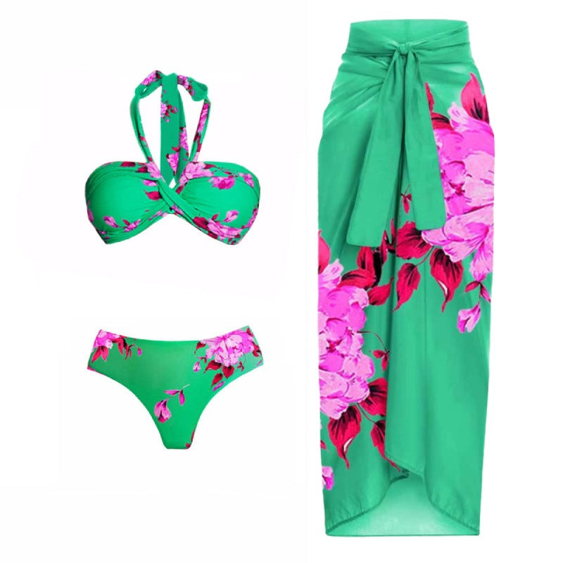 Ladies Beach Bikini Set with Asymmetrical Top and Elegant Maxi Skirt Mune Fashion