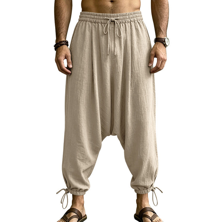 Men's Casual Harem Pants with Drop Crotch, Elastic Waistband and Drawstring Mune Fashion