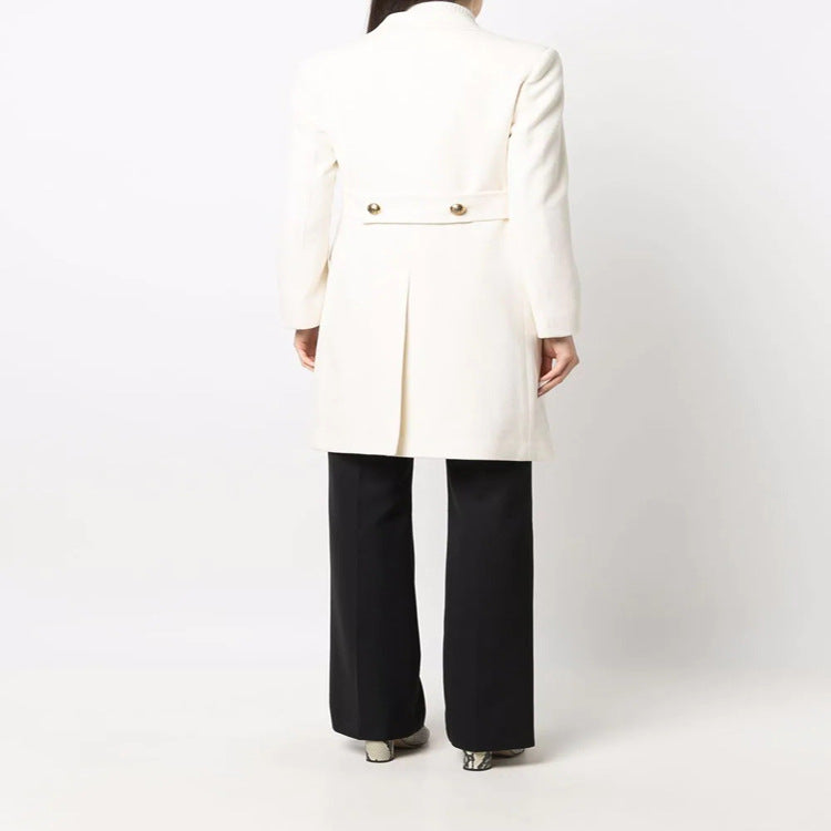 Women's Double-breasted Wool Blend Coat with Conical Gold Buttons and Slim Fit Mune Fashion