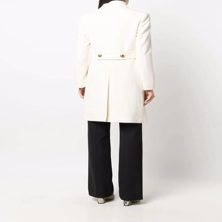 Women's Double-breasted Wool Blend Coat with Conical Gold Buttons and Slim Fit Mune Fashion