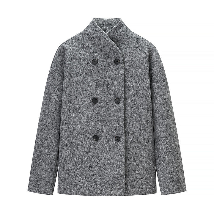 Women Oversized Double-Breasted Wool Coat with Stand-Up Collar Mune Fashion