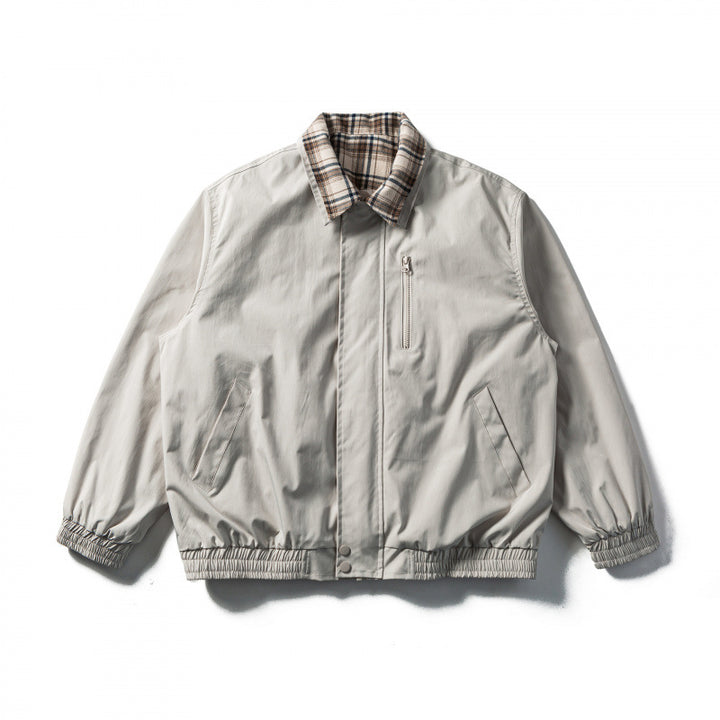 Men's Short Cut Boxy Transition Jacket with Checked Collar and Elastic Hem Mune Fashion
