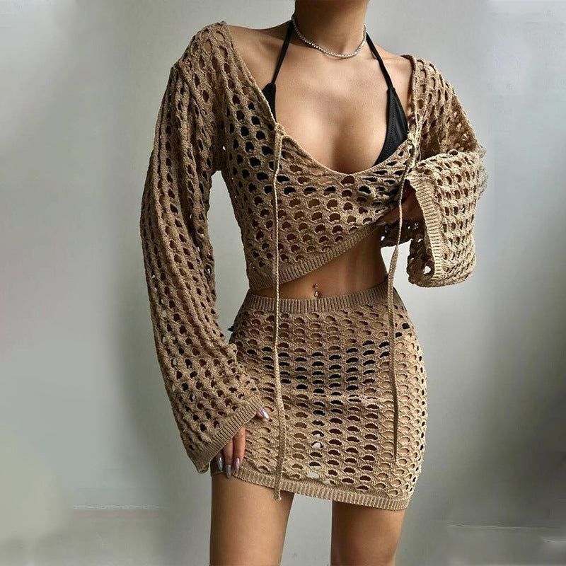 Women crocheted beach outfit with open front Mune Fashion