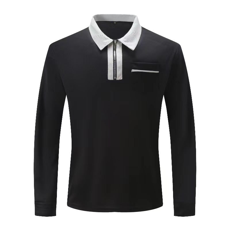 Men's elegant long-sleeve polo shirt with distinctive stand-up collar metal short zip and chest pocket Mune Fashion
