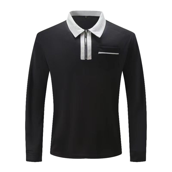Men's elegant long-sleeve polo shirt with distinctive stand-up collar metal short zip and chest pocket Mune Fashion