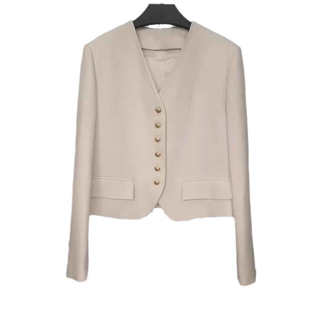 Women's Elegant Short Blazer with Gold Buttons Mune Fashion