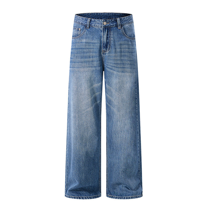 Women's Wide High-Waist Denim Pants with Wide Leg and Vintage Wash Mune Fashion