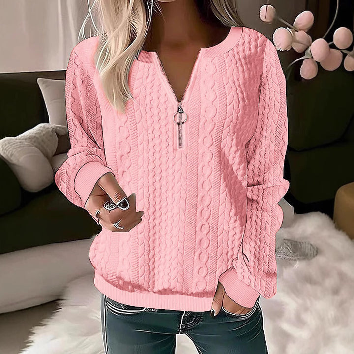 Women's knitted sweater with cable pattern and half zipper Mune Fashion