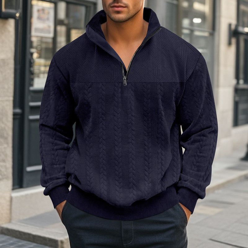 Men's Half-Zip Pullover with Cable Knit Look and Structural Panels Mune Fashion