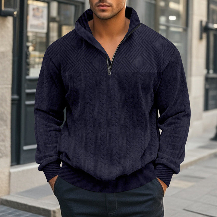 Men's Half-Zip Pullover with Cable Knit Look and Structural Panels Mune Fashion