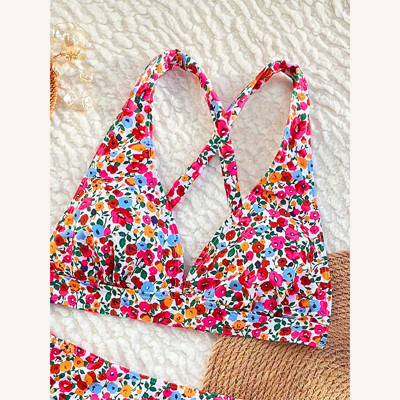 Women High-Cut Floral Bikini with V-Neck Mune Fashion