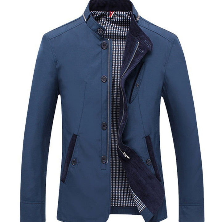 Men's Stand Collar Blouson with Concealed Zip and Button Placket Mune Fashion