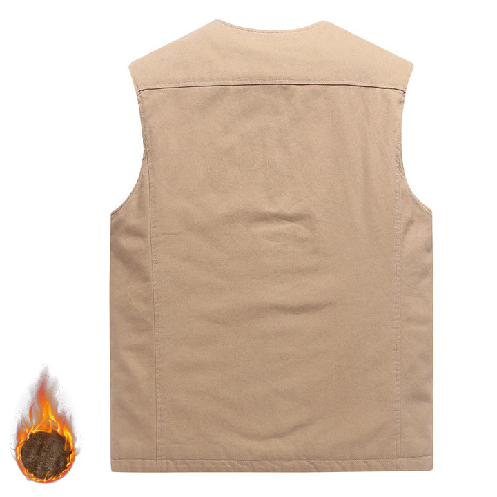 Men's Sleeveless Canvas Teddy Vest with Warming Fleece Lining and Patch Pockets Mune Fashion