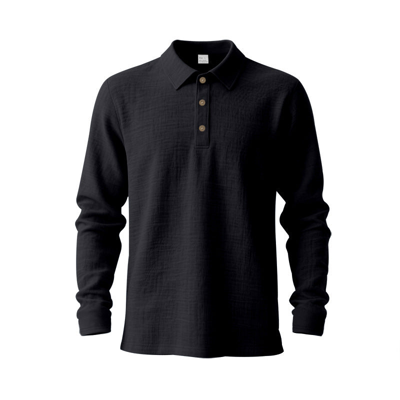 Men's Long Sleeve Polo Shirt made of Cotton Gauze with Three-Button Placket Mune Fashion