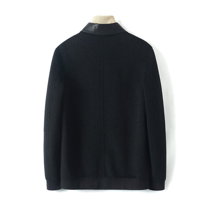 Men's Zip Woolblend Jacket with Leather Collar and Slim Silhouette Mune Fashion
