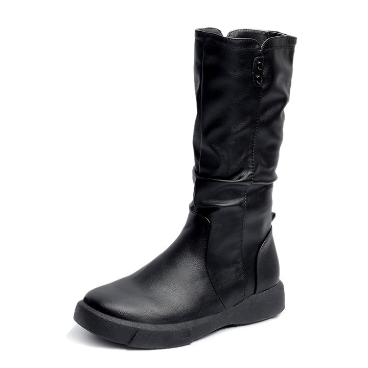 Women's comfortable slouch boots with a knee-high shaft, soft faux leather, and lightweight platform sole Mune Fashion
