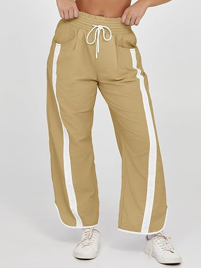 Women's nan relaxed track pants with side contrast stripe, elastic smocked waistband, and side pockets Mune Fashion
