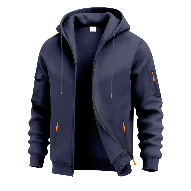 Men's nan technical zip hoodie jacket with water-repellent zipper pockets, hood, and reinforced sleeve piping Mune Fashion