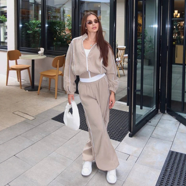 Women's two-piece sporty leisure set with zip bomber jacket and wide jogger Mune Fashion