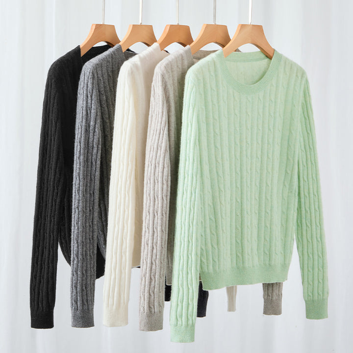 Women Cozy Cable Knit Sweater made of Fine Knit with Round Neckline Mune Fashion