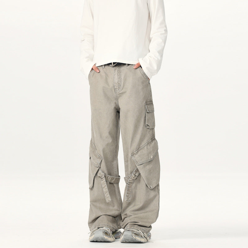 Men's Extra Wide Cargo Palazzo Pants with Metal Rings and Adjustable Leg Loops Mune Fashion