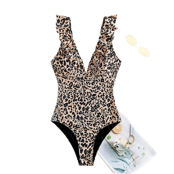 Women's Refined Jumpsuit with Leopard Print and Ruffle Details Mune Fashion
