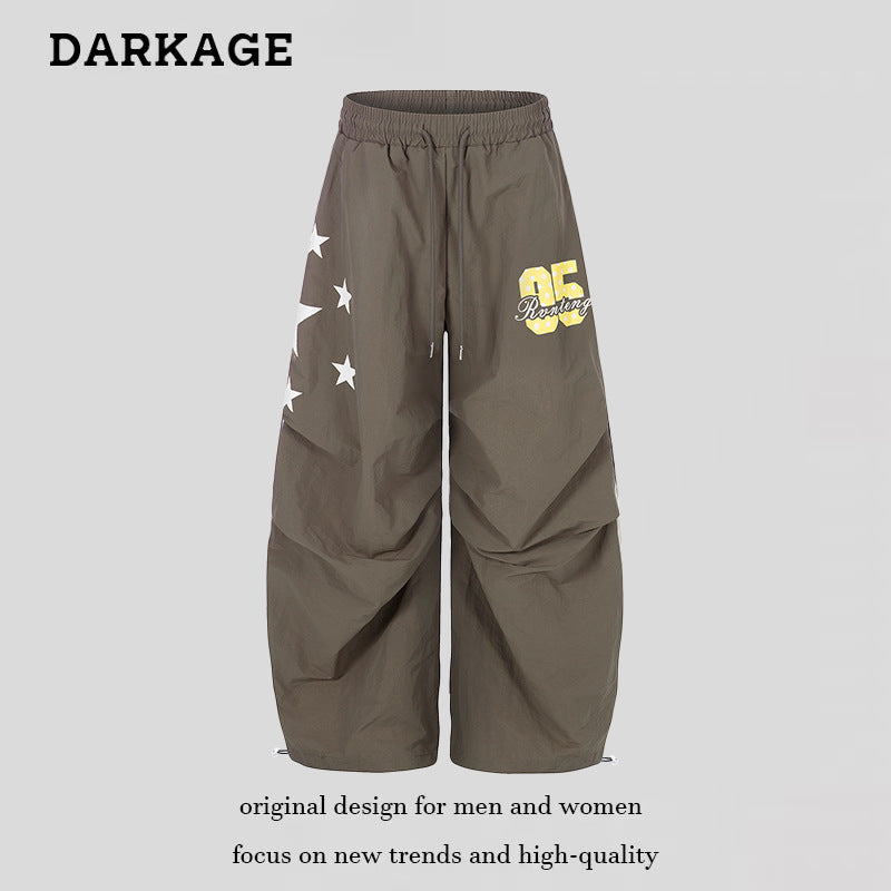 Women's Loose Knee-Length Lounge Shorts with Elastic Waistband, Drawstring and Number Print Mune Fashion