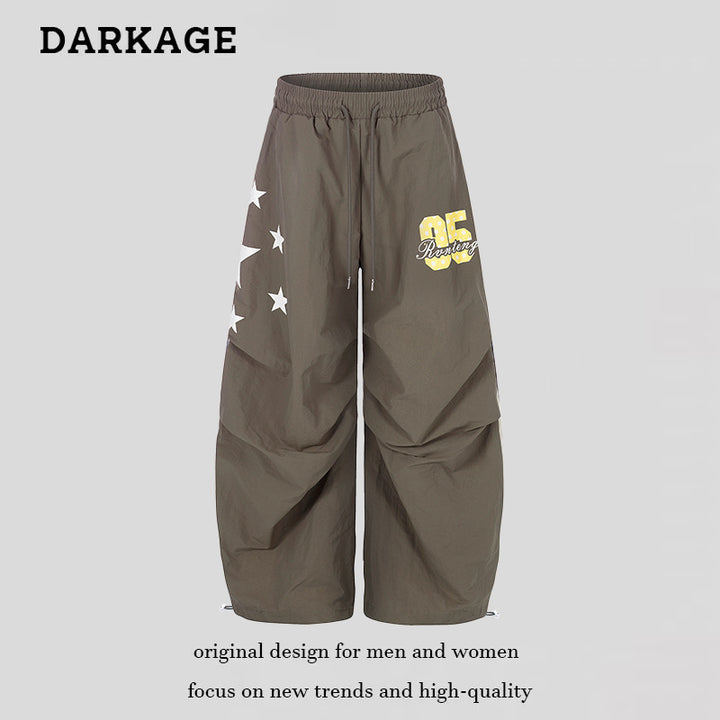 Women's Loose Knee-Length Lounge Shorts with Elastic Waistband, Drawstring and Number Print Mune Fashion