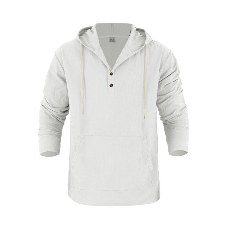 Men's Hoodie with Button Placket and Practical Pockets Mune
