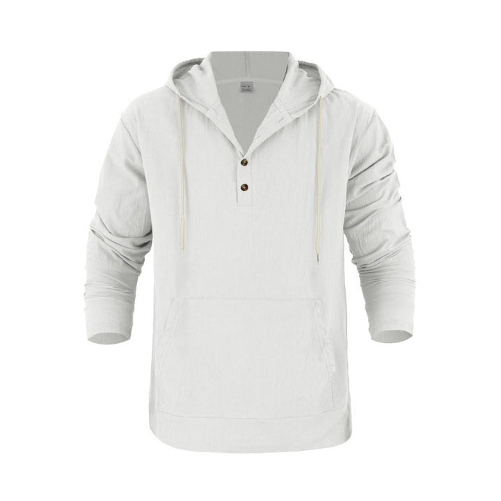 Men's Hoodie with Button Placket and Practical Pockets Mune