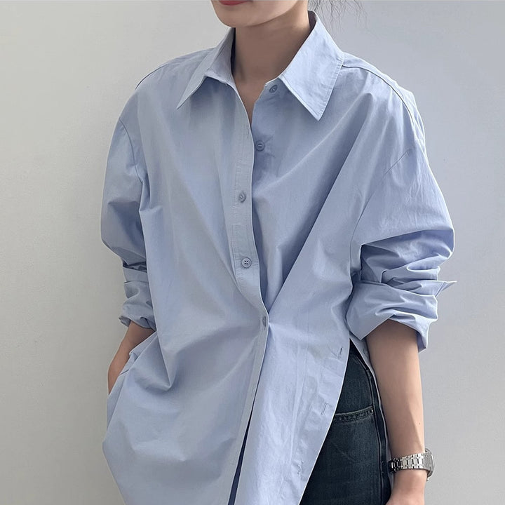 Women’s Oversized Shirt Blouse with Asymmetric Hem and Dropped Shoulder Mune Fashion