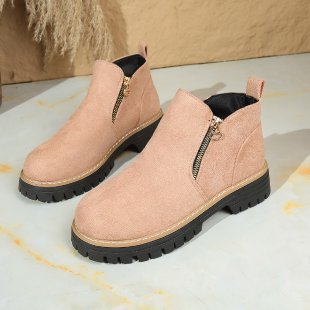 Ladies nan suede-look ankle boots with side zipper, pull-tab and profiled tractor sole Mune Fashion