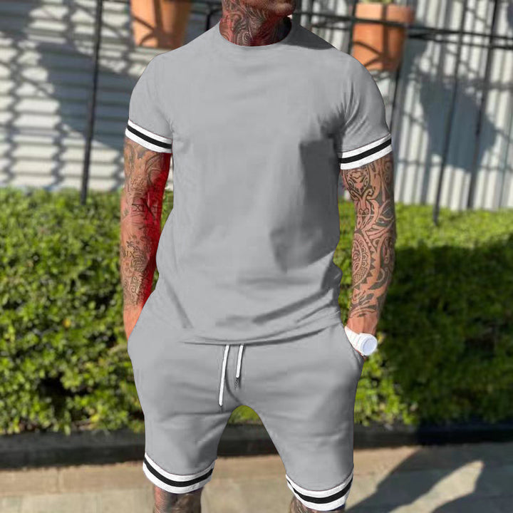 Men's casual sports set made of cotton jersey with round neck shirt and drawstring shorts Mune Fashion