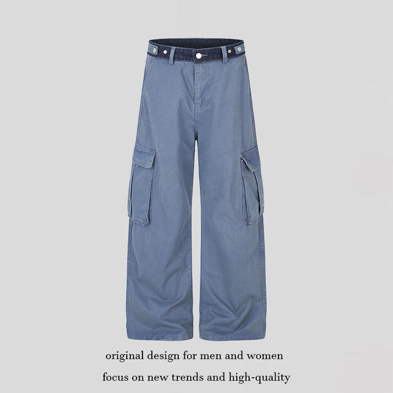 Women's Wide Cargo Palazzo Pants with Large Flap Pockets and High Waist Mune Fashion