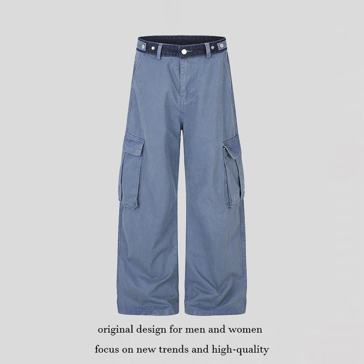 Women's Wide Cargo Palazzo Pants with Large Flap Pockets and High Waist Mune Fashion