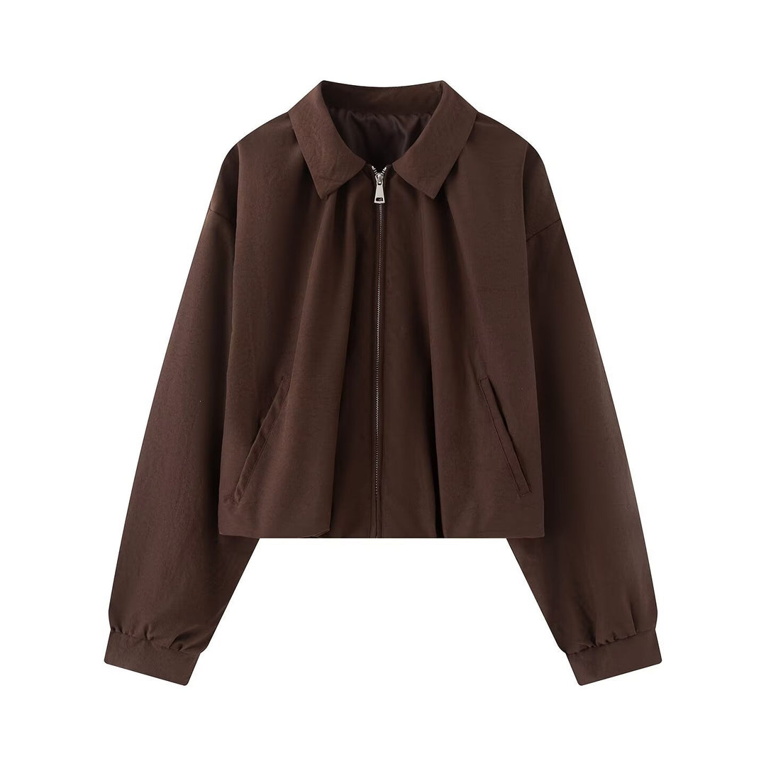 Women's short jacket in cropped bomber style with Kent collar, softshell look and elastic cuffs Mune Fashion