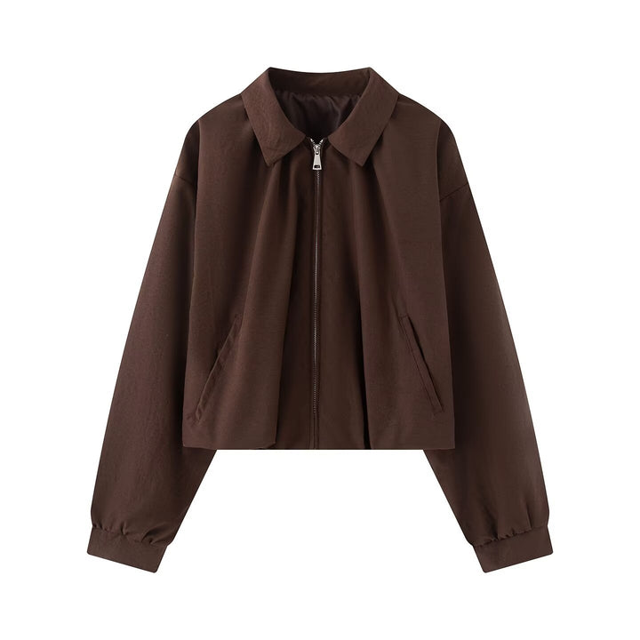 Women's short jacket in cropped bomber style with Kent collar, softshell look and elastic cuffs Mune Fashion
