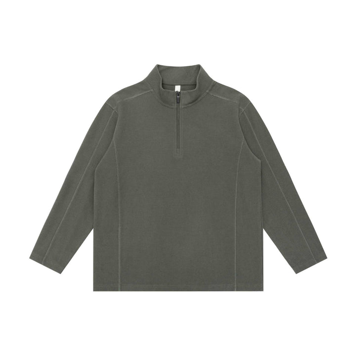 Unisex Waffle Structure Half Zip Pullover with Troyer Collar and Relaxed Fit Mune Fashion