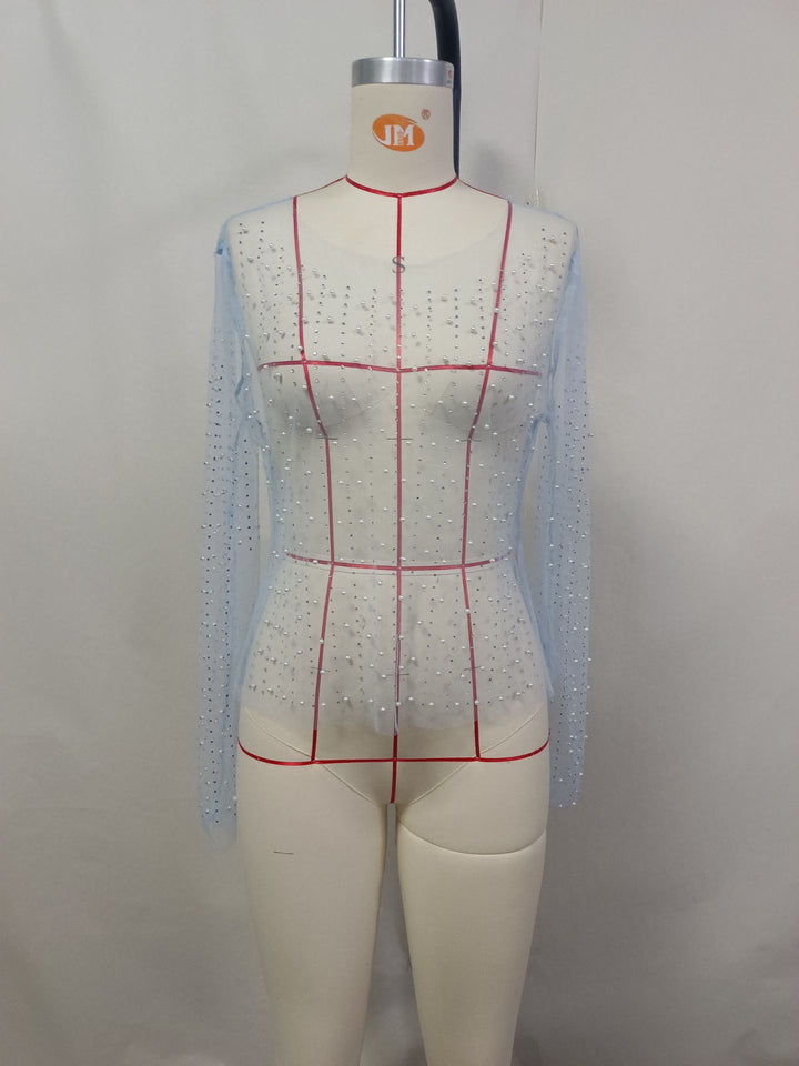 Women's glittering long-sleeve top with rhinestone embellishments Mune Fashion