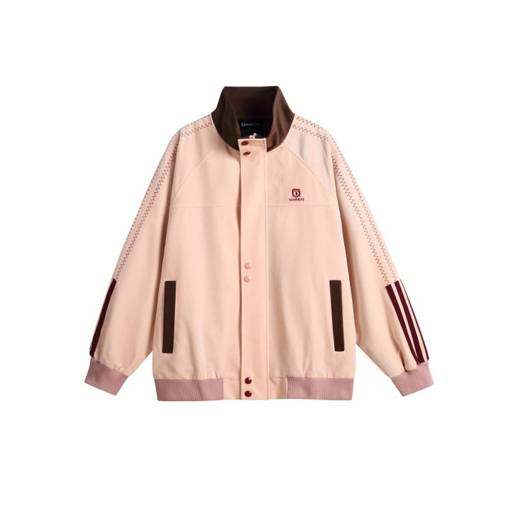 Men's bomber jacket in boxy cut with high stand-up collar, snap button placket and contrast piping Mune Fashion