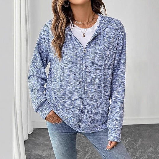 Women's Lightweight Knit Hoodie Cardigan with Full Zip and Pockets Mune Fashion