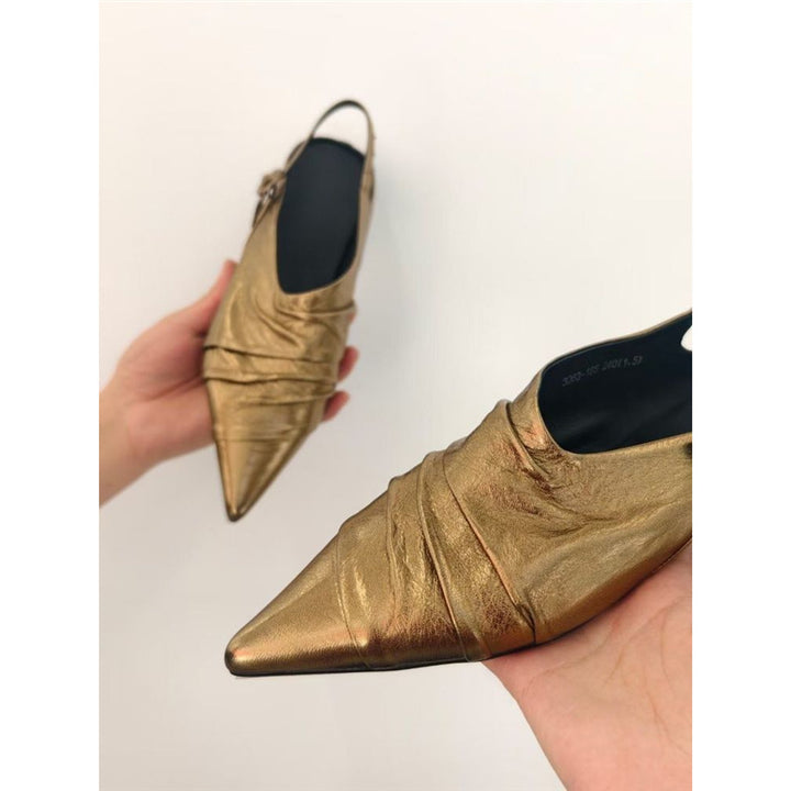 Women's pointed toe slingback mules with decorative strap and ergonomic flat heel Mune Fashion