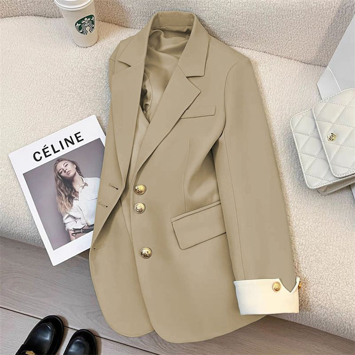 Women Elegant Blazer with Golden Buttons Mune Fashion