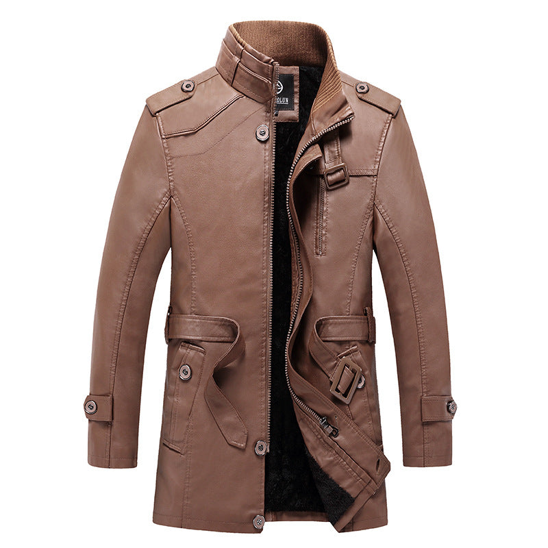 Men's Tailored Leather Trench Coat with Belt and Decorative Seams Mune Fashion