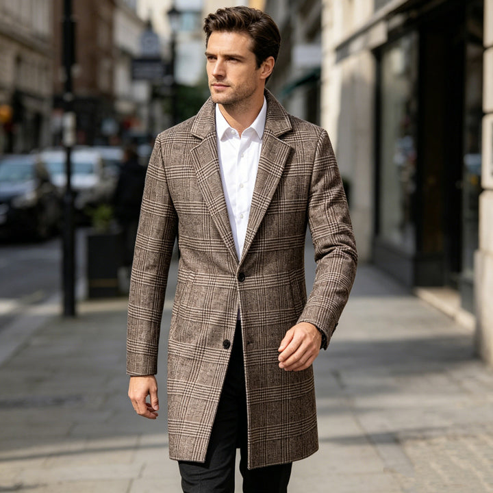 Men's tailored Glencheck coat with quilted thermal lining and lapel collar Mune Fashion