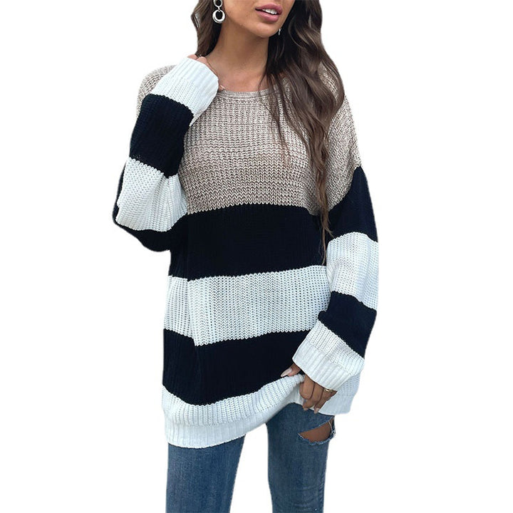 Women's Oversized Block Stripe Sweater from Chunky Knit with Wide Cut Mune Fashion