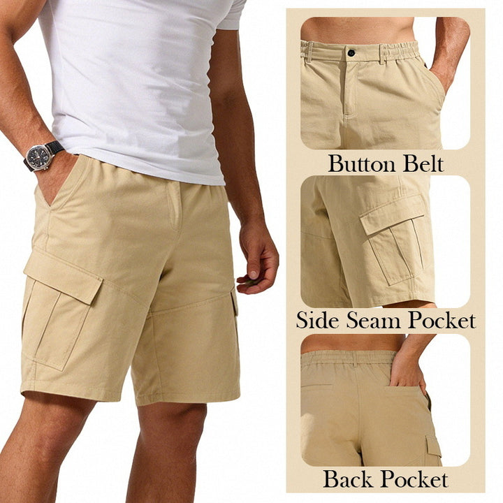 Men's button waistband Bermuda shorts with partially elastic back and applied flap pockets Mune Fashion