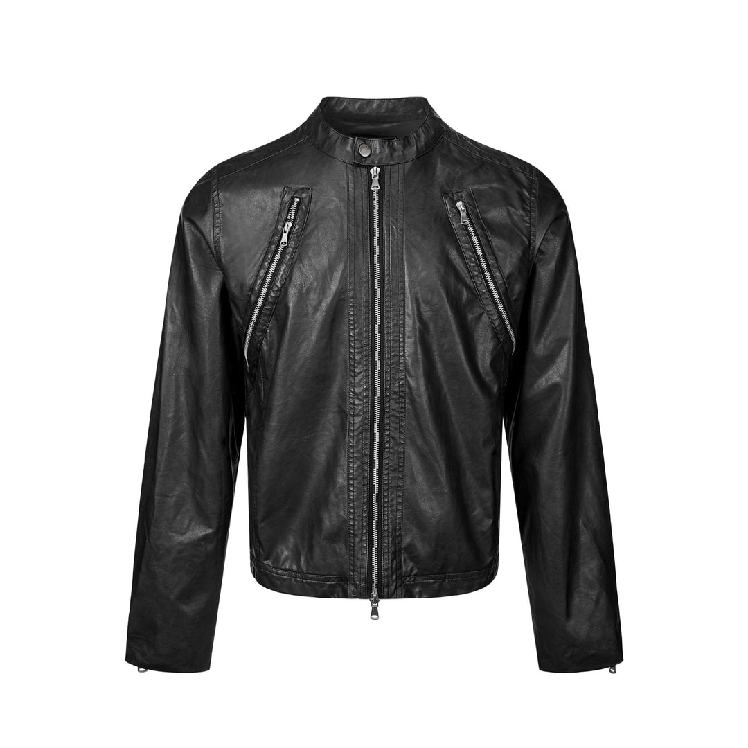 Men's vintage-inspired biker jacket with stand-up collar and two-way zipper Mune Fashion