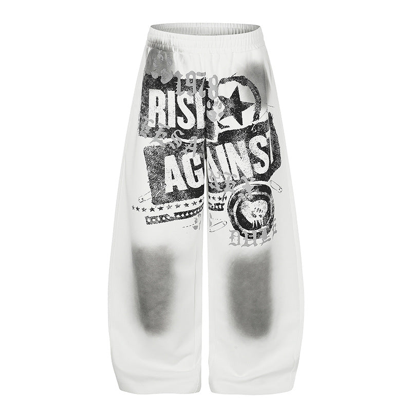 Women's High-Waist Palazzo Sweatpants with Wide Leg, Elastic Comfort Waistband and Urban Graphic Print Mune Fashion