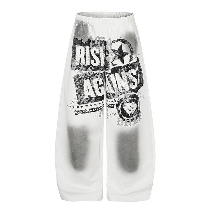 Women's High-Waist Palazzo Sweatpants with Wide Leg, Elastic Comfort Waistband and Urban Graphic Print Mune Fashion